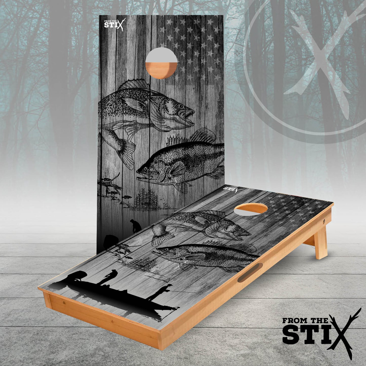 Rustic Fishing Cornhole Set