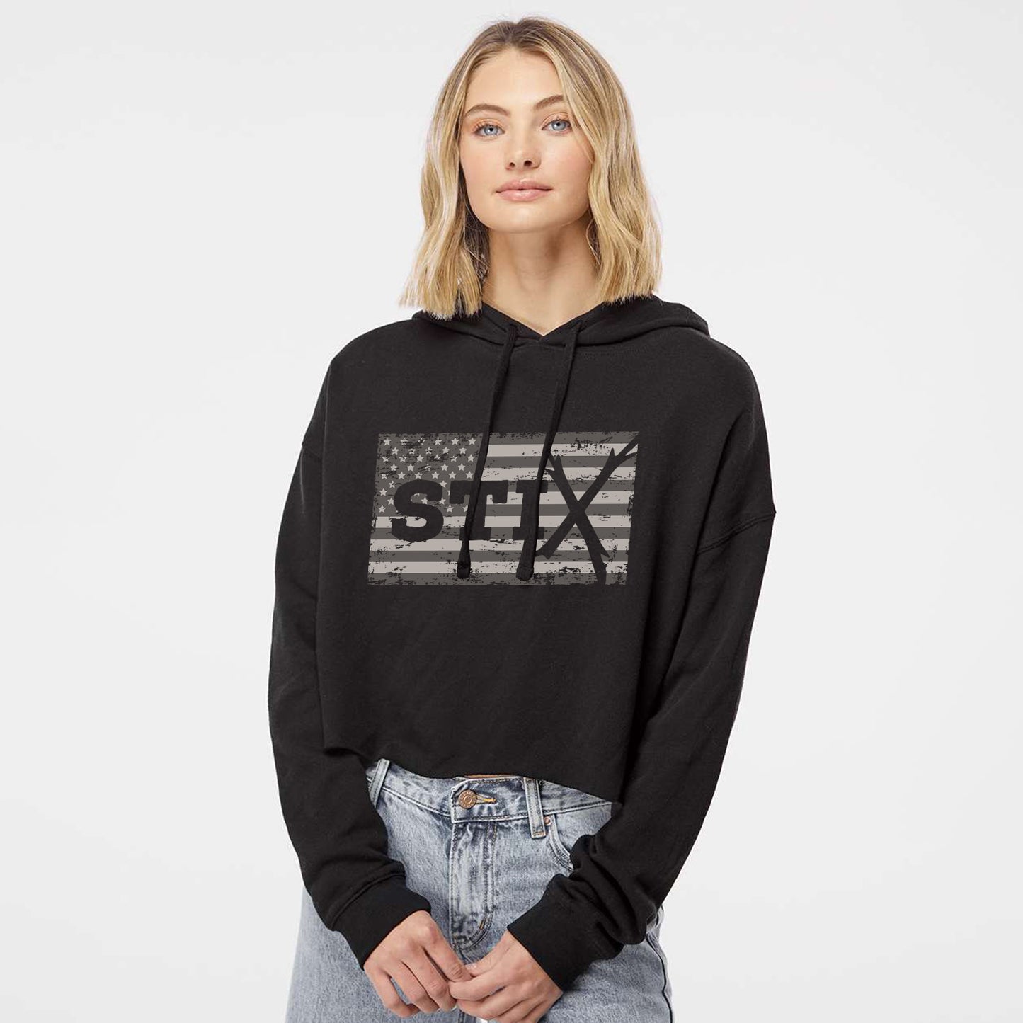 Distress Flag Women’s Lightweight Cropped Hoodie