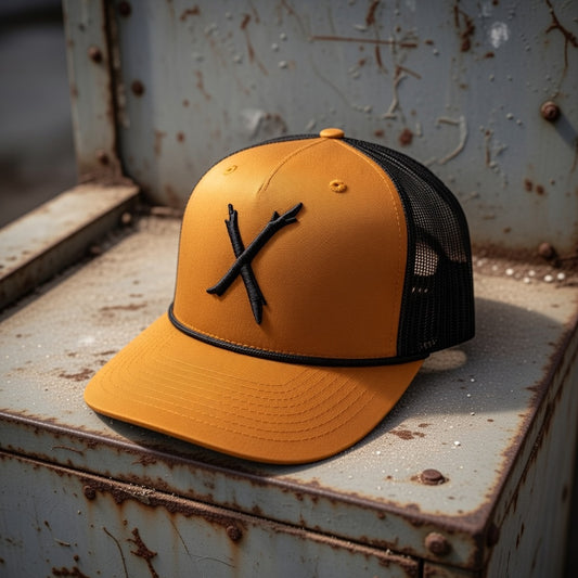 X Coyote Brown Black Rope Trucker Hat