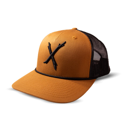 X Coyote Brown Black Rope Trucker Hat